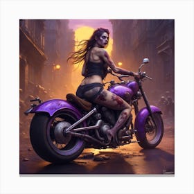 Zombie Girl On A Motorcycle Canvas Print