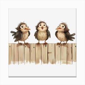 Three Birds On A Fence Canvas Print