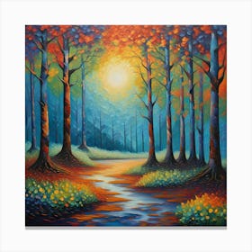 Sunrise In The Forest : Journey Through the Radiant Forest Canvas Print