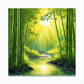 A Stream In A Bamboo Forest At Sun Rise Square Composition 294 Canvas Print