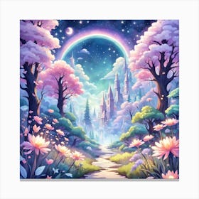 A Fantasy Forest With Twinkling Stars In Pastel Tone Square Composition 113 Canvas Print