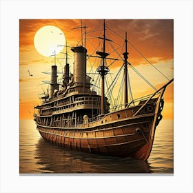 Steampunk Ship At Sunset Cubism Style Canvas Print