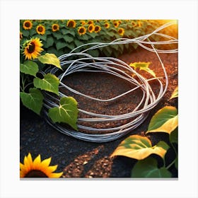 Sunflowers And Wires Canvas Print