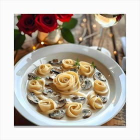 Rose-Shaped Pasta with Creamy Mushroom Sauce Canvas Print