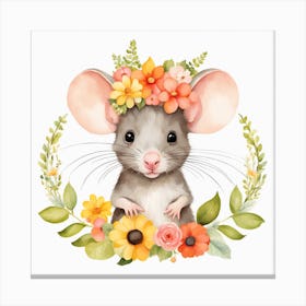 Floral Baby Rat Nursery Illustration (55) Canvas Print