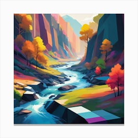 A modern digital painting of a river, with bold, geometric shapes and a vibrant color scheme, showcasing the beauty of technology and nature combined. 1 Canvas Print