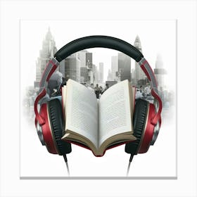 Open Book With Headphones Canvas Print