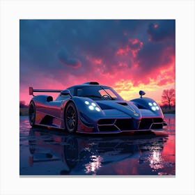 Pagani Zonda Cinque In A Colorful, Watercolor Night Sky Canvas Print