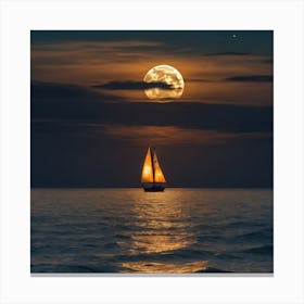 Sailboat In The Moonlight 1 Canvas Print