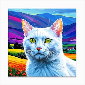 White Cat In The Field Canvas Print