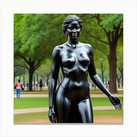 Hermosa Estatua Negra Betun Een Mdedio Plaza Publica Canvas Print