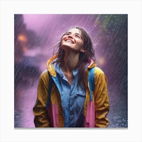 Happy Girl In Rain Canvas Print