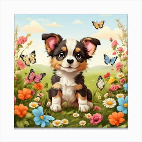 Puppy In The Meadow Canvas Print