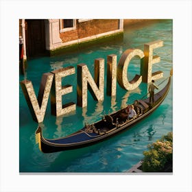 Venice Enchanting 3d Poster With Canal Typography And Gondola Serenade (2) Canvas Print