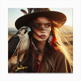 Portrait Of A Woman With A Falcon Canvas Print