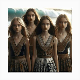 Four Girls On The Beach Canvas Print