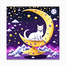 Cat On The Moon, vector art Canvas Print