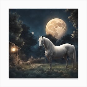 White Horse In The Forest Canvas Print