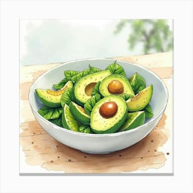 Watercolor Painting Of A Fresh And Tangy Avocado Salad On A Modern Kitchen Table Canvas Print