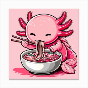 Anime Kawaii Axolotl Eating Ramen Canvas Print