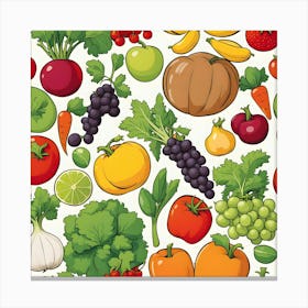 Seamless Pattern Of Fruits And Vegetables Canvas Print