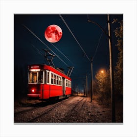 Tram under a Blood Moon Canvas Print