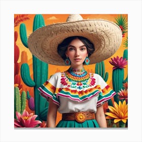 Mexican Girl In Sombrena 4 Canvas Print