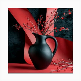 Black Vase With Red Berries 2 Canvas Print