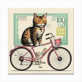 Cat On A Bike : vintage print poster Canvas Print