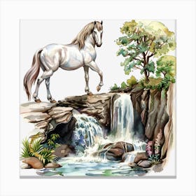 Horse By The Waterfall Canvas Print