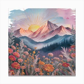 Sunset Mountain Flowers Canvas Print