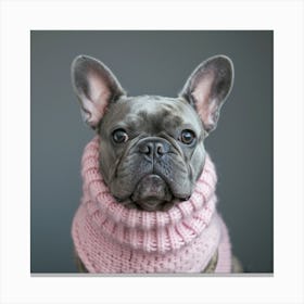 Frenchie In Pink Sweater Canvas Print