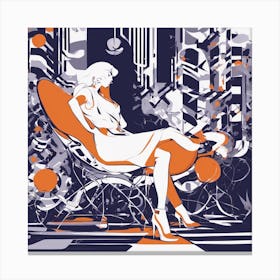 Drew Illustration Of Woman On Chair In Bright Colors, Vector Ilustracije, In The Style Of Dark Navy (2) Canvas Print