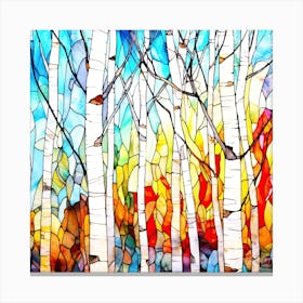 Birch Trees In Color 2 - Stained Glass Birch Trees Canvas Print