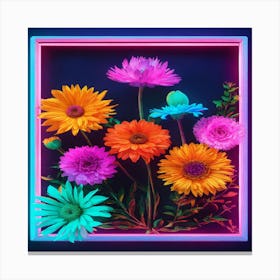 Neon Flowers In A Frame 1 Canvas Print