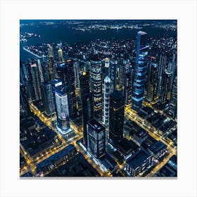 Aerial View Of Shanghai City At Night Canvas Print