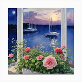 Coastal Maine Botanical Gardens Usa MOON LIGHT Illustration Art Print 1 Canvas Print