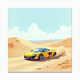 Modern Sports Car In A Dreamy Desert Landscape, Watercolor Painting 1 Canvas Print