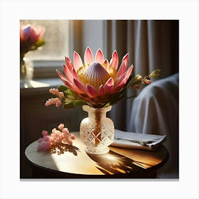 A Image Of A Protea Flower In A Vase On A Pedestal 1 Canvas Print