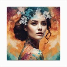 Beautiful Woman With Flowers On Her Head Canvas Print