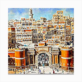 Painting of Old Sanaa - Yemen Canvas Print