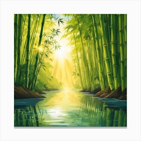 A Stream In A Bamboo Forest At Sun Rise Square Composition 429 Canvas Print