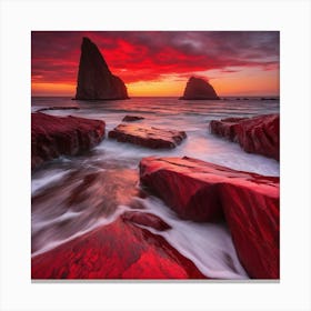 Crimson Coastline At Sunset Canvas Print