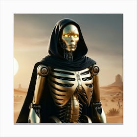 Humanoid Robot With A Golden Metallic Exoskeleton 1 Canvas Print