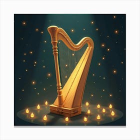 Mystical Harp Playing Itself, Surrounded By Glowing Lights Canvas Print