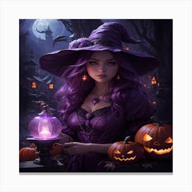 Witch With Pumpkins Canvas Print