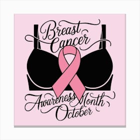 Women Breast Cancer Awareness background with brassiere Calligraphy in Pink Ribbon international symbol for month October suitable for clipart and poster and wall art20 (2) Canvas Print