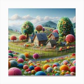 Colorful Village From Yarn Canvas Print