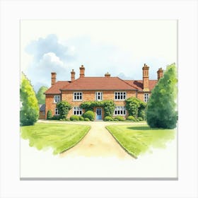 Watercolor Painting Of The Houghton Lodge In Hampshire, Capturing Its Historic Design And Tranquil Setting Canvas Print