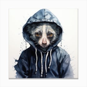 Watercolour Cartoon Aye Aye In A Hoodie Canvas Print